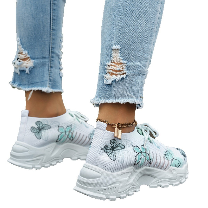 女性バタフライプリントメッシュスニーカーホワイトEVAプラッ - White Sneaker Care Kit のレビューと価格